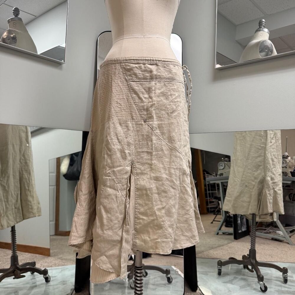 Tan Asymmetrical Patchwork Handkerchief Skirt - image 1